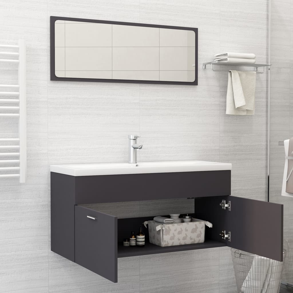 NNEVL Bathroom Furniture Set Grey Chipboard