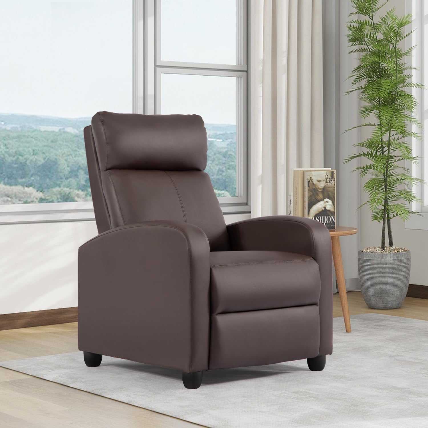 Sillón reclinable de cuero marrón para sala de estar, cine en casa