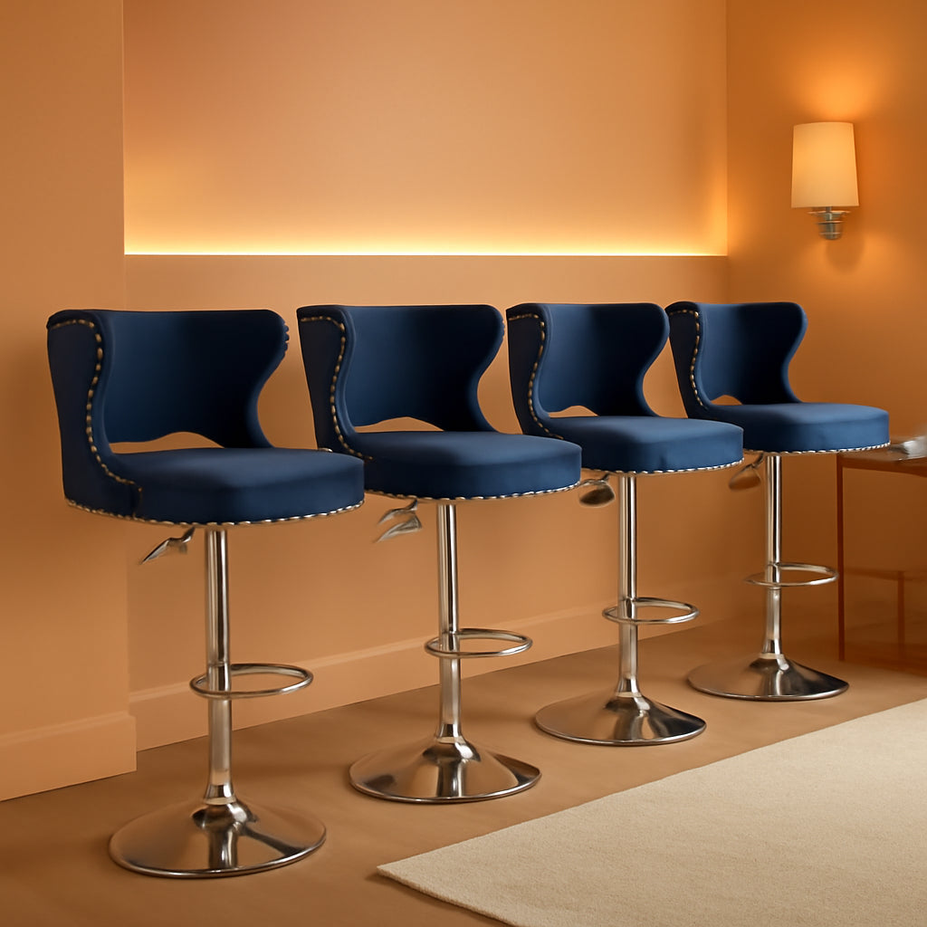 Juego de 4 taburetes de bar giratorios azules para isla de cocina