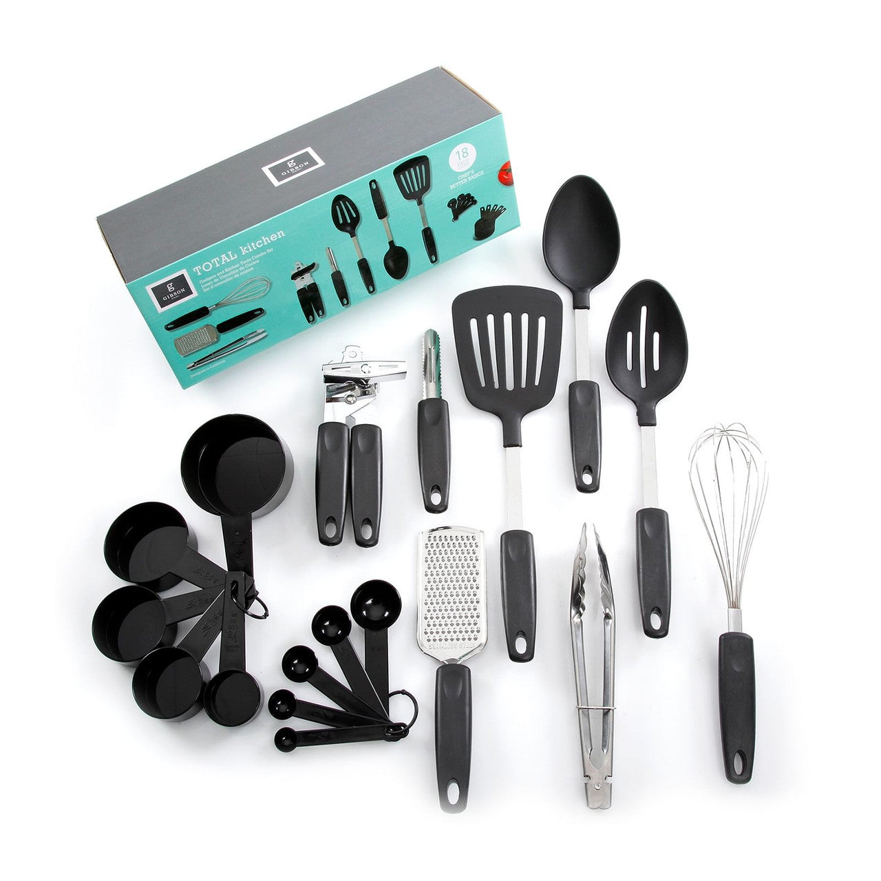 Juego combinado de utensilios y aparatos Gibson Home Total Kichen Chefs Better Basics de 18 piezas