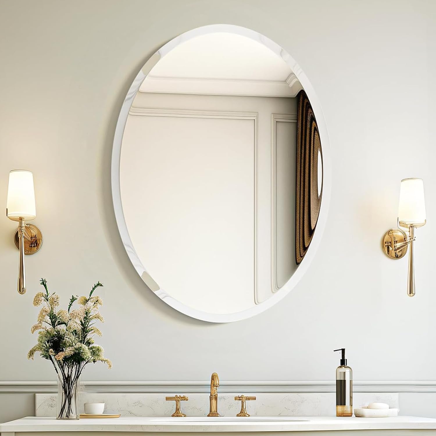 20x28 Inch Oval Frameless Bathroom Mirror Beveled Edge
