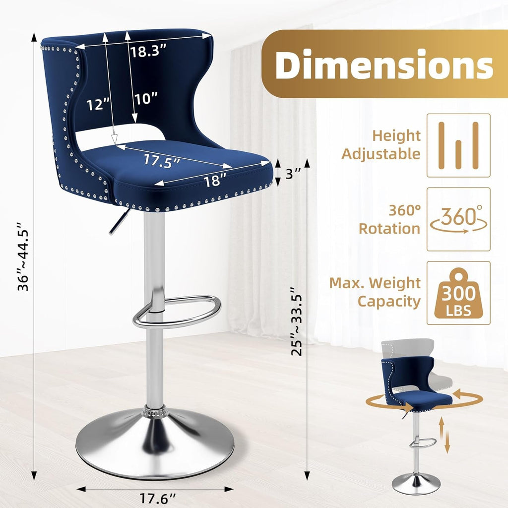 Juego de 4 taburetes de bar giratorios azules para isla de cocina