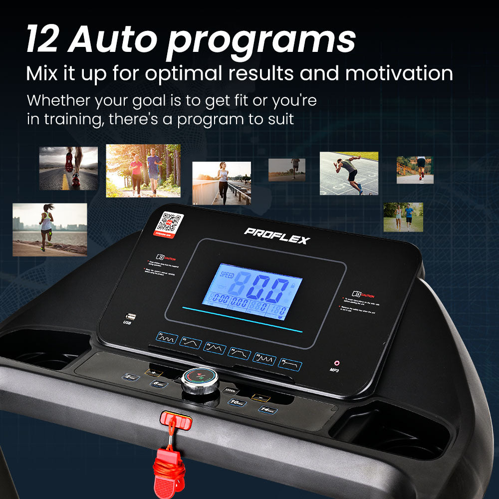 Electric Treadmill, Medium Size, Foldable, Suspension, Bluetooth, USB/MP3, Pulse Sensors, Fitness Tracker NNEMB TRX4