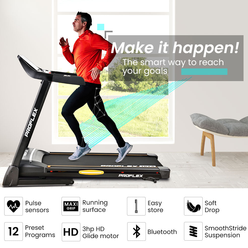 Electric Treadmill, Medium Size, Foldable, Suspension, Bluetooth, USB/MP3, Pulse Sensors, Fitness Tracker NNEMB TRX4