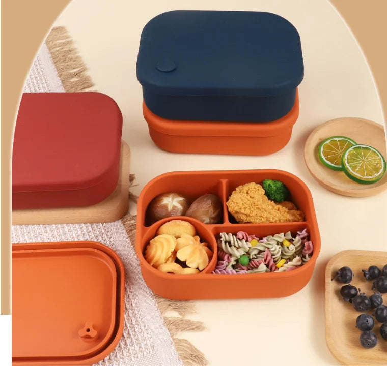 Recipiente para alimentos de silicona apto para microondas, libre de BPA, resistente al calor, para lonchera bento.