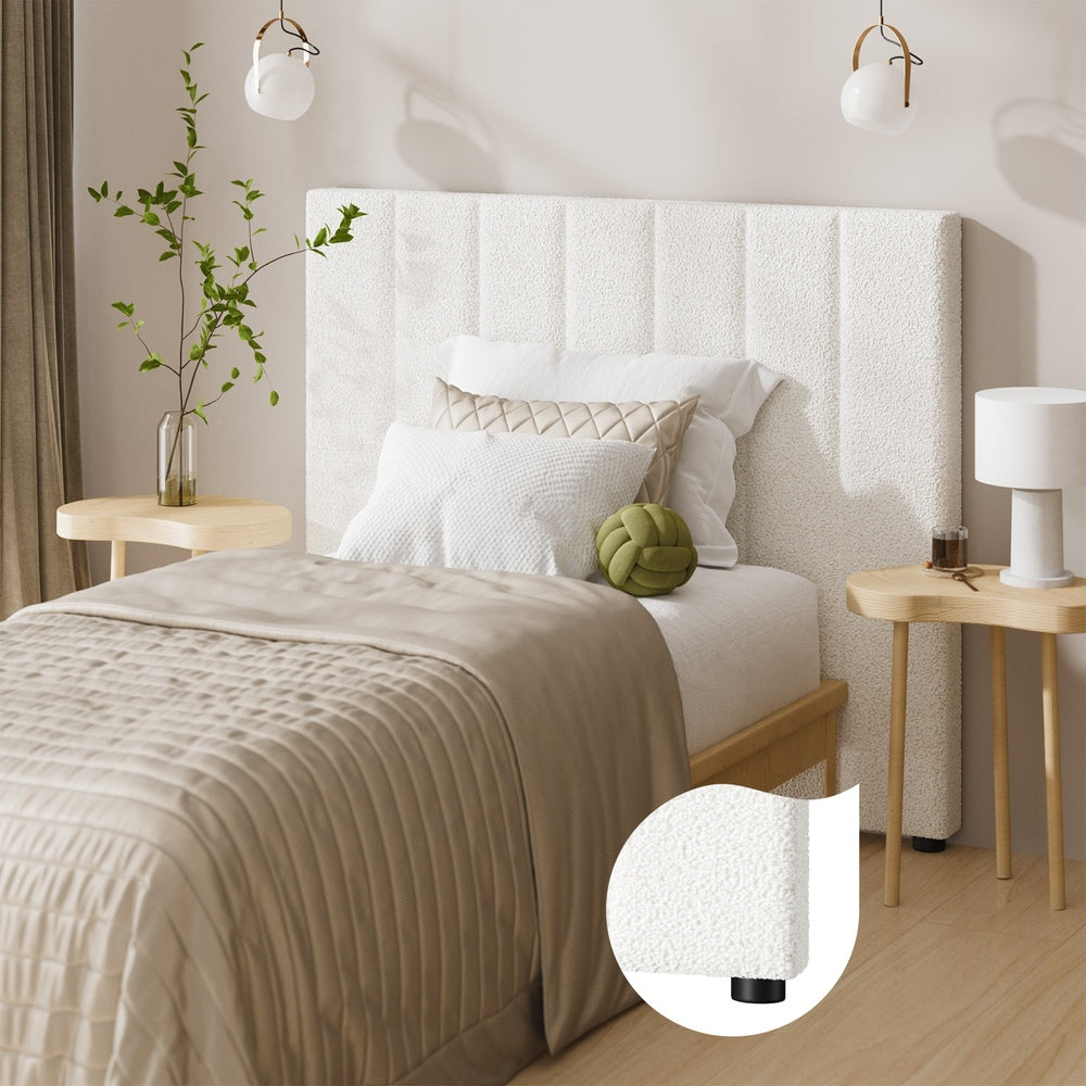 NNEED Bed Frame Headboard King Single White Boucle