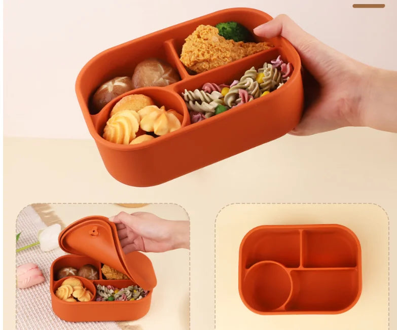Recipiente para alimentos de silicona apto para microondas, libre de BPA, resistente al calor, para lonchera bento.