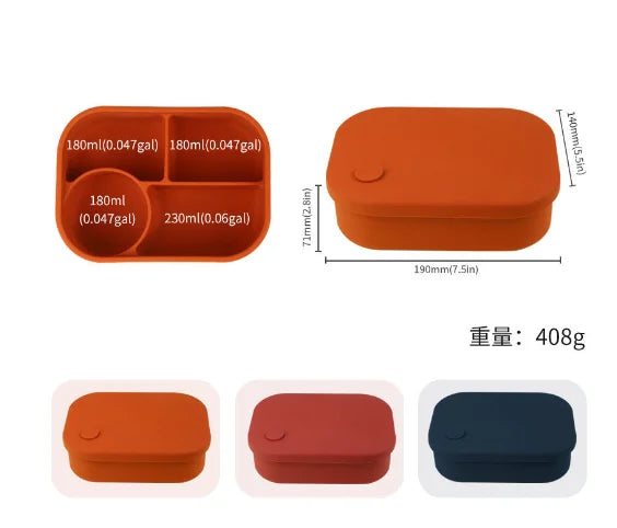 Recipiente para alimentos de silicona apto para microondas, libre de BPA, resistente al calor, para lonchera bento.