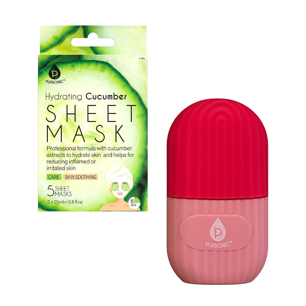 Masajeador facial con rodillo de hielo y mascarilla hidratante de pepino: tu kit de cuidado facial refrescante definitivo 