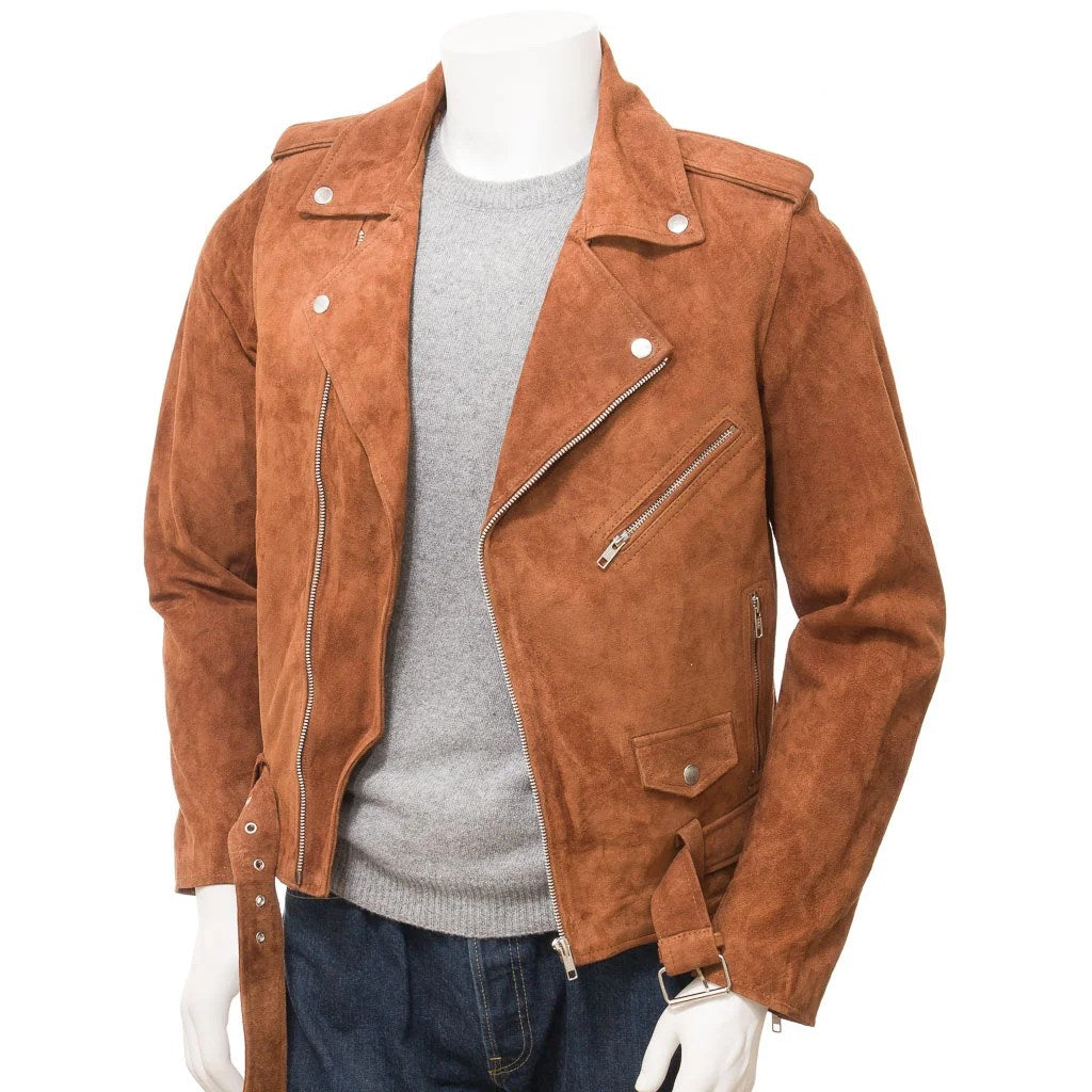 MEN BROWN SUEDE BIKER JACKET PARISH