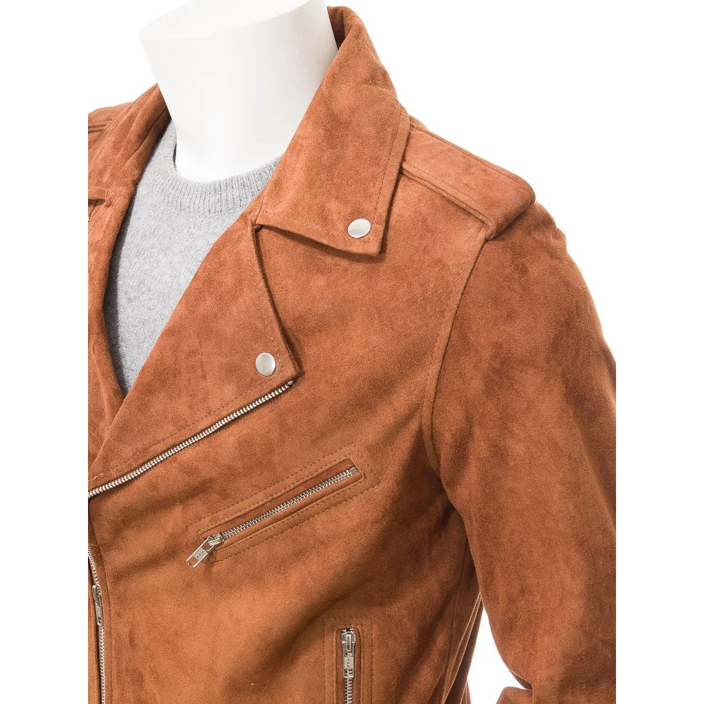 MEN BROWN SUEDE BIKER JACKET PARISH