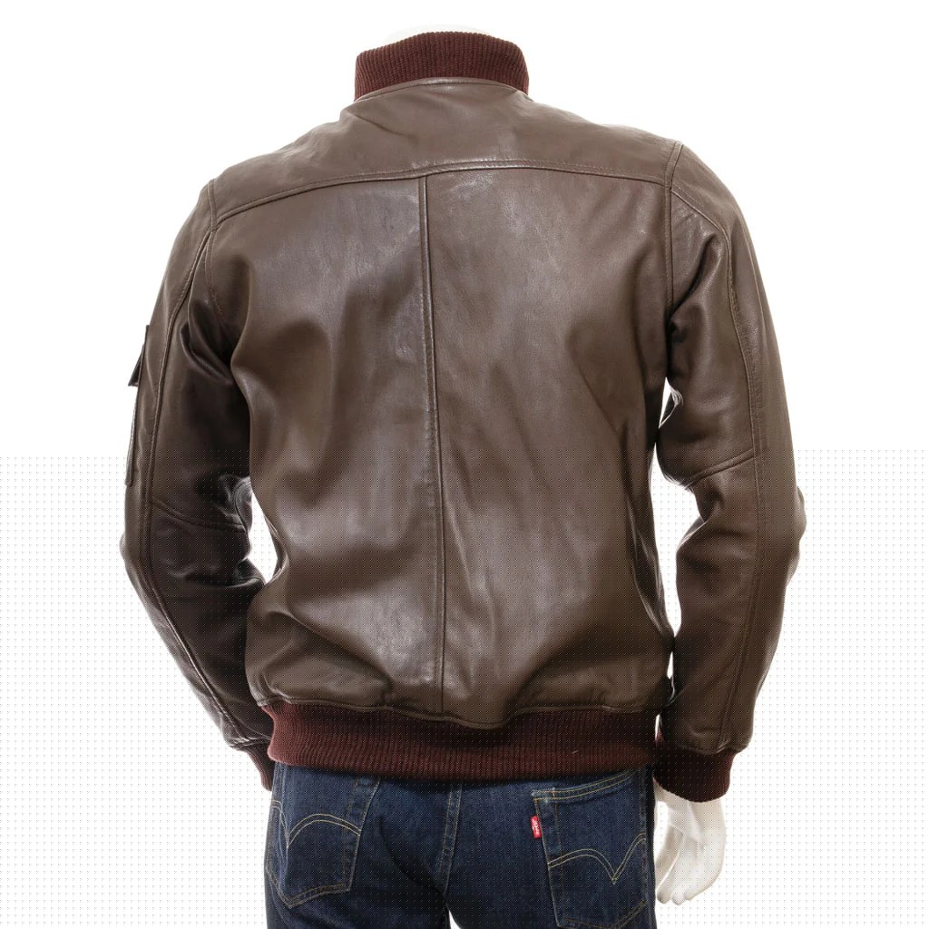 MEN BROWN LEATHER BOMBER JACKET BRISTOL