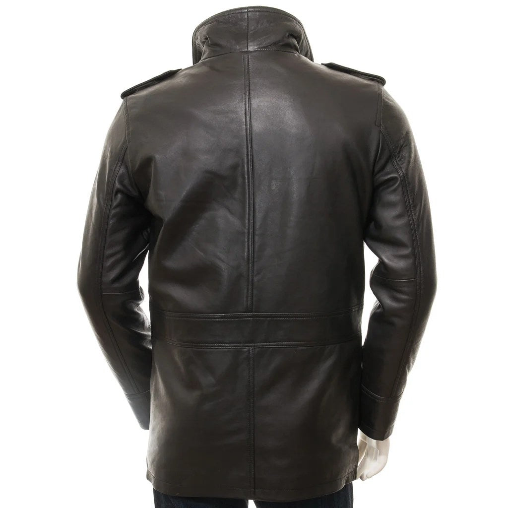 MEN CLASSIC BLACK LEATHER COAT CARROLL