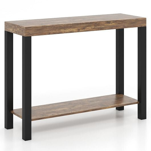 Mesa de bar de dos niveles con estantes abiertos y espacio de almacenamiento para cocina, sala de estar, pub, marrón rústico