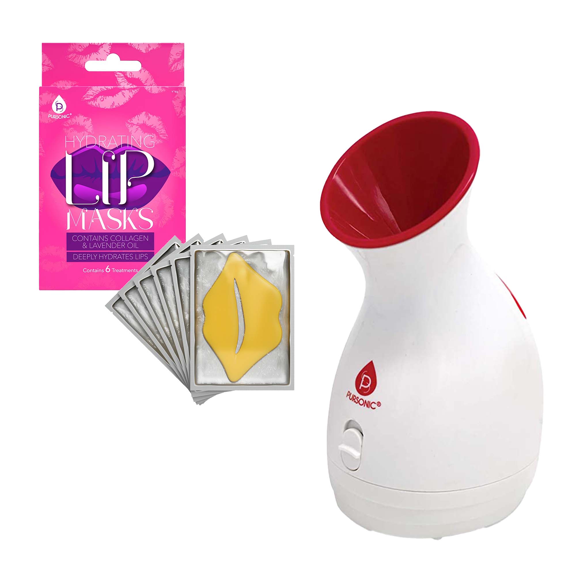 Paquete de cuidado de la piel Pursonic listo para spa: vaporizador facial y mascarillas hidratantes para labios (paquete de 6)