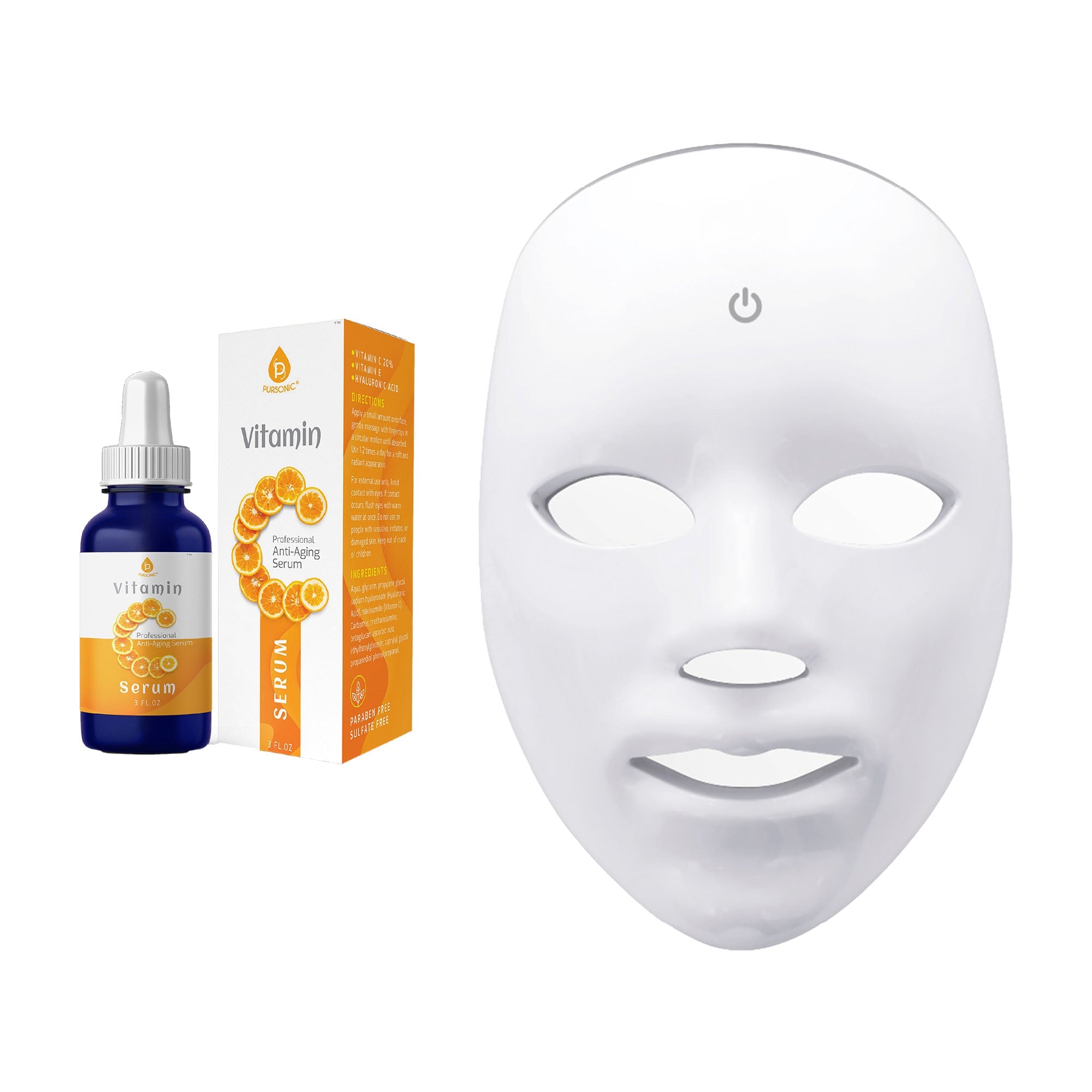 Paquete de cuidado de la piel con LED Pursonic: mascarilla facial con terapia de luz LED 7 en 1 + suero de vitamina C (85 g)