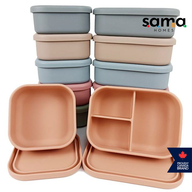 Fiambrera Bento de silicona con 3 compartimentos, 960 ml, a prueba de fugas y apta para microondas.