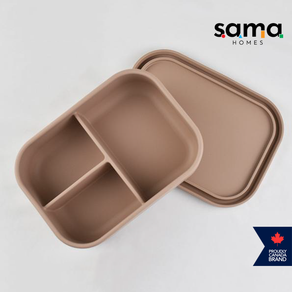 Fiambrera Bento de silicona con 3 compartimentos, 960 ml, a prueba de fugas y apta para microondas.