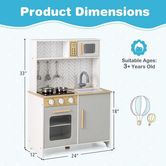 Juego de cocina infantil con luces, sonidos, microondas, horno, fregadero y accesorios de cocina (blanco)