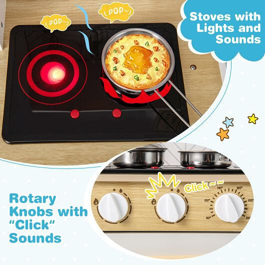 Juego de cocina infantil con luces, sonidos, microondas, horno, fregadero y accesorios de cocina (blanco)