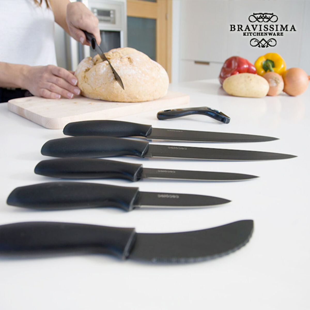 Cuchillo de Mesa Bravissima Kitchen Set de 7 cuchillos Titanio