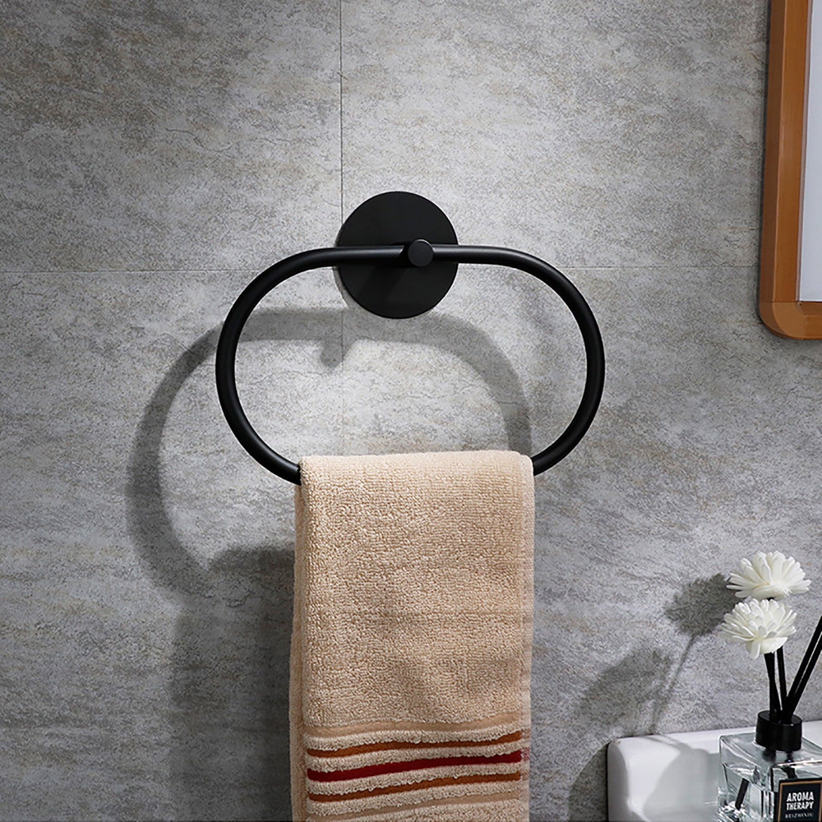NNEDSZ Bathroom Towel Ring Bathroom Towel Rack Adhesive Hand Towels Holder Towel Hanger Black