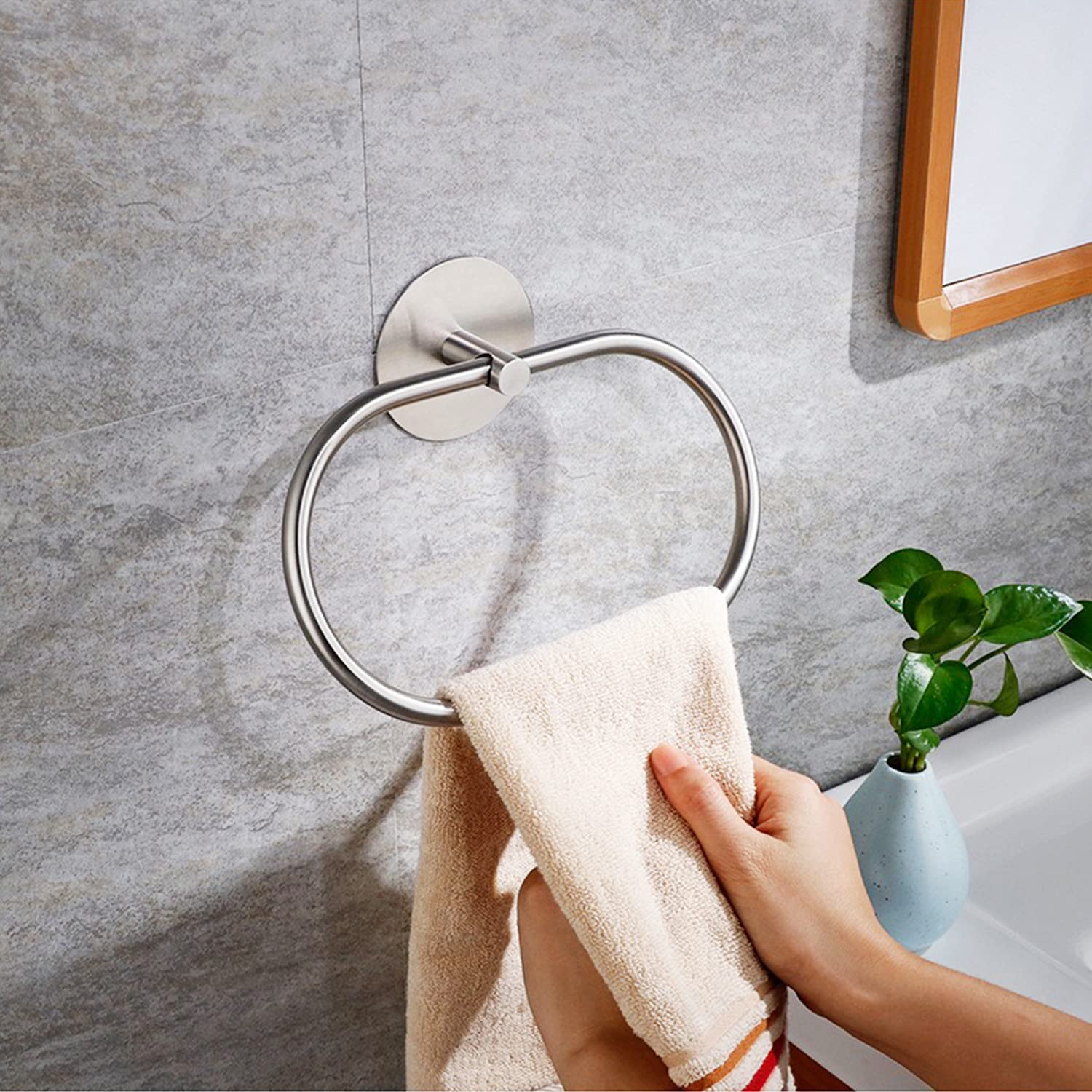 NNEDSZ Bathroom Towel Ring Bathroom Towel Rack Adhesive Hand Towels Holder Towel Hanger Silver