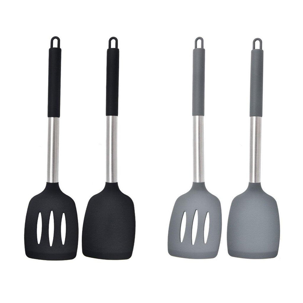 2 piezas de utensilios de cocina de silicona, espátula para saltear, utensilios de cocina antiadherentes, color gris