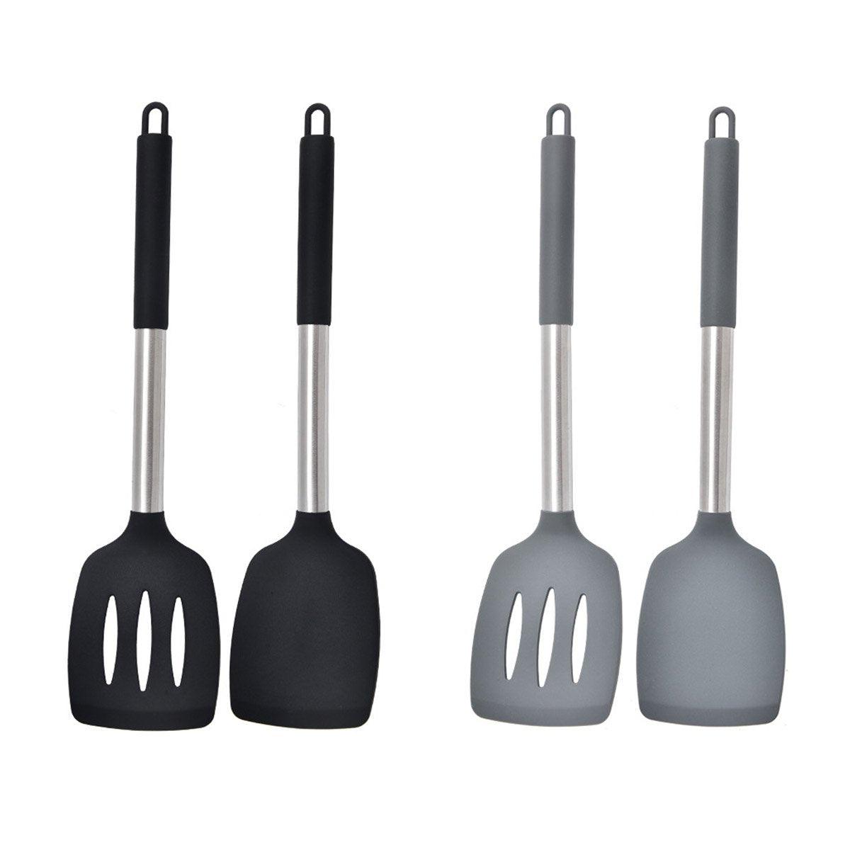2 piezas de utensilios de cocina de silicona, espátula para saltear, utensilios de cocina antiadherentes, color gris