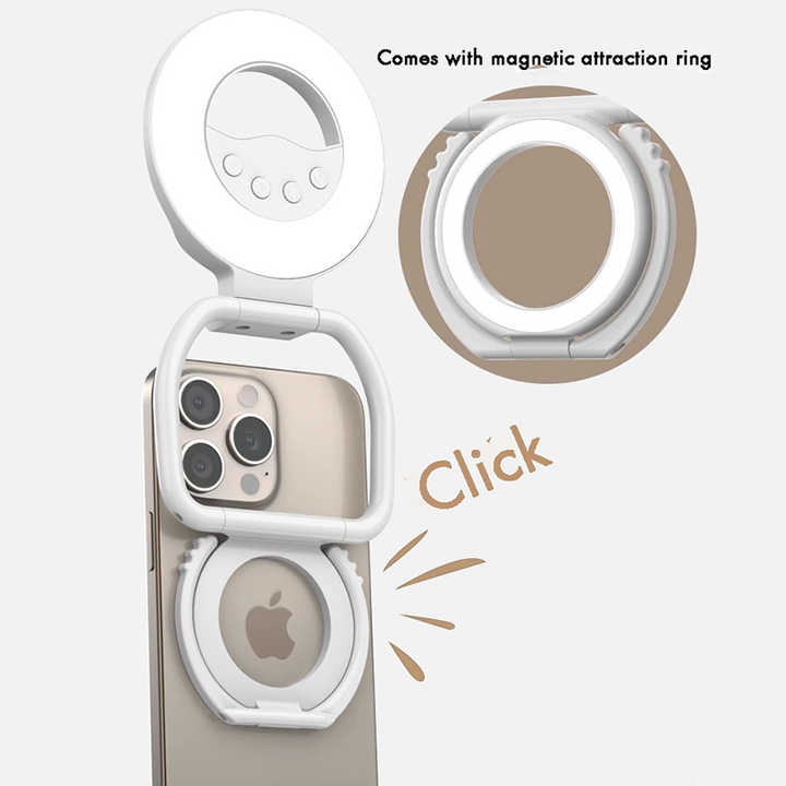 Anillo de luz para selfies plegable con clip NNEDSZ y soporte - Brillo ajustable para teléfonos inteligentes 