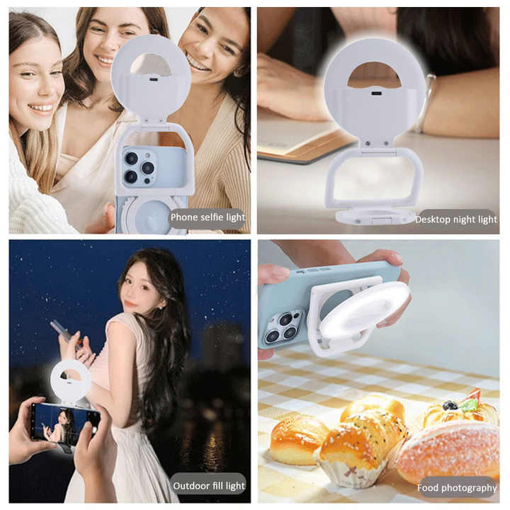 Anillo de luz para selfies plegable con clip NNEDSZ y soporte - Brillo ajustable para teléfonos inteligentes 