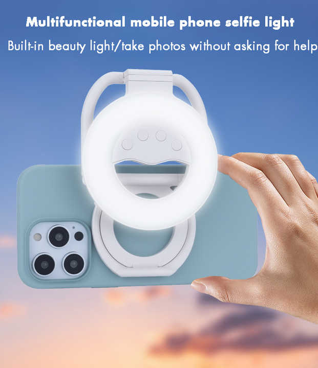Anillo de luz para selfies plegable con clip NNEDSZ y soporte - Brillo ajustable para teléfonos inteligentes 