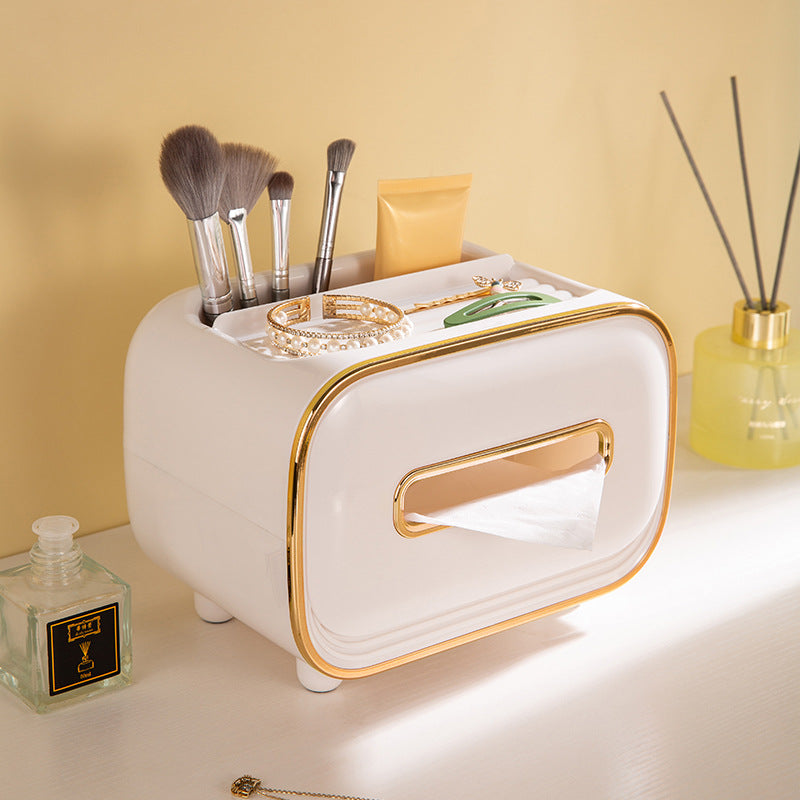 Caja de pañuelos de lujo NNEDSZ de PET blanco - Organizador multifuncional de toallas de papel de escritorio para el hogar y la sala de estar 