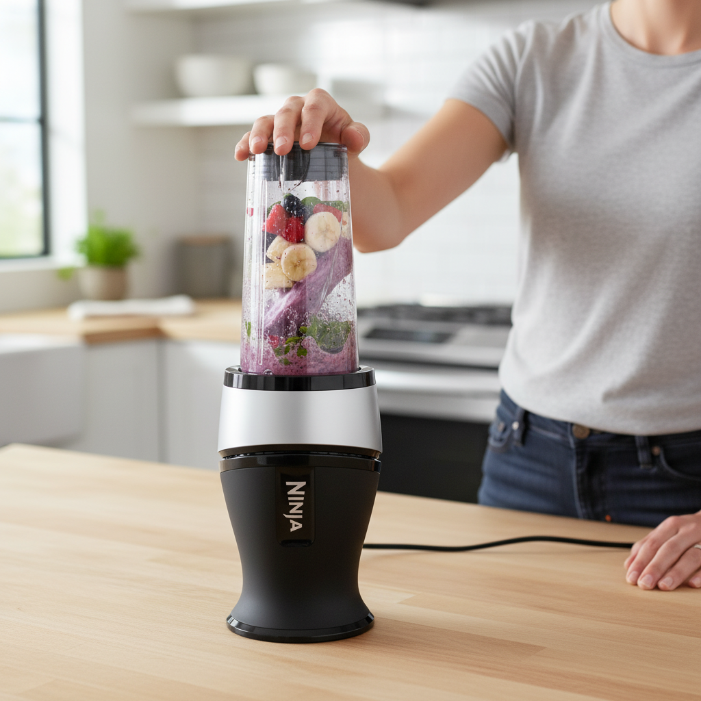 Licuadora deportiva y batidora Ninja QB3001EUS, Tehnologie Ninja Blade, Negru/ Gri (QB3001EUS)