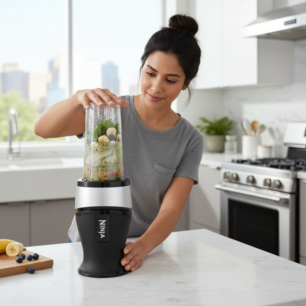 Licuadora deportiva y batidora Ninja QB3001EUS, Tehnologie Ninja Blade, Negru/ Gri (QB3001EUS)