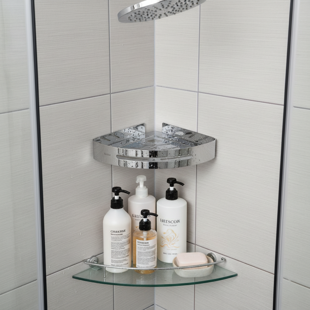 FOSSA Premium Stainless Steel Bathroom Corner Rack, Bathroom Shelf and Rack Stand for Kitchen, Bathroom Steel Corner Wall-Mounted, Bathroom Accessories (Chrome Finish) (Silver)