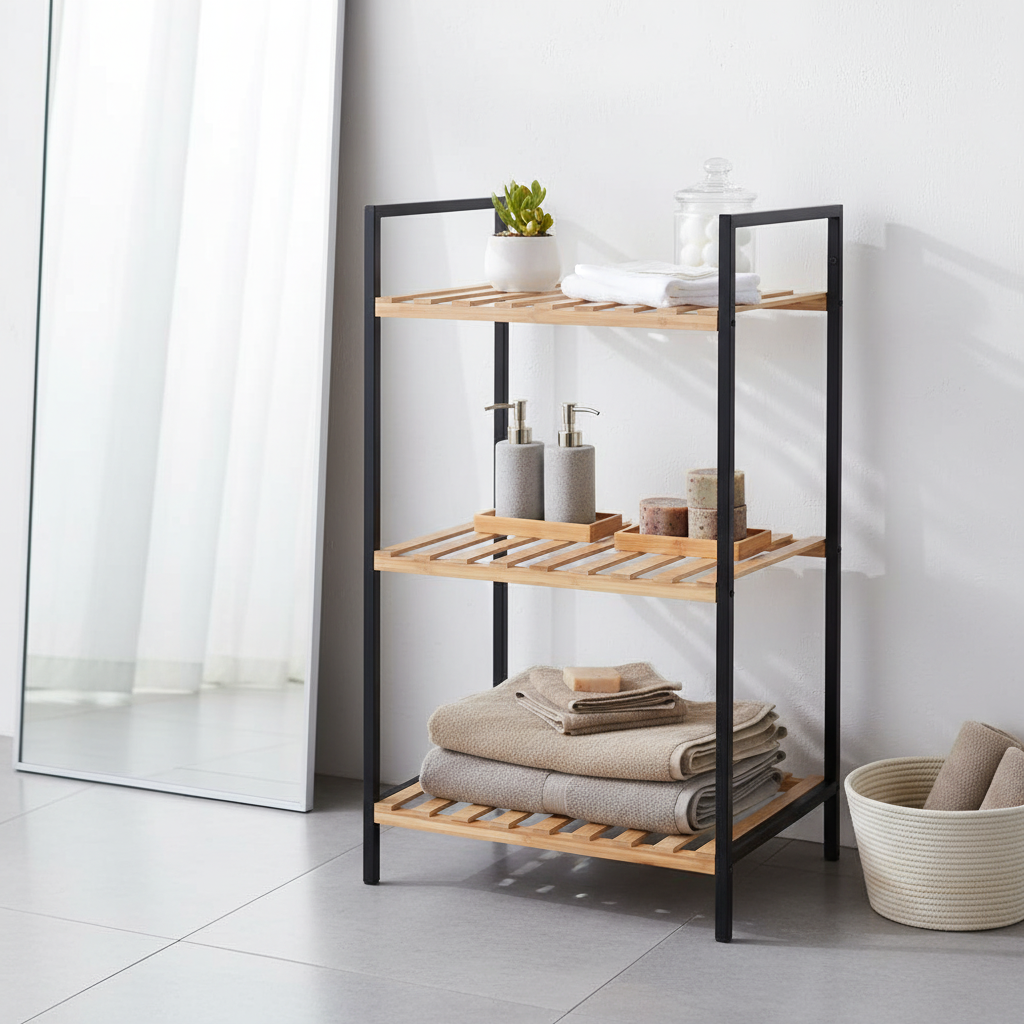 Bathroom Solutions 3-Tier Bathroom Shelf, Rack, Cabinet, Bamboo (442461)