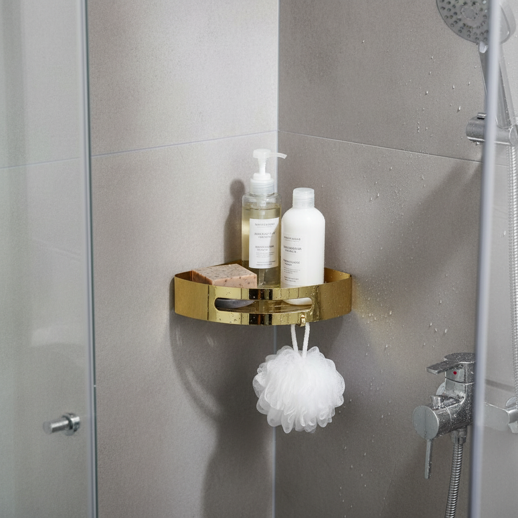 FOSSA Premium Stainless Steel Bathroom Corner Rack, Bathroom Shelf and Rack Stand for Kitchen, Bathroom Steel Corner Wall-Mounted, Bathroom Accessories (Chrome Finish) (Gold)