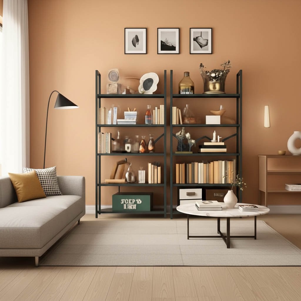 Estantería gris de cinco niveles para oficina en casa y sala de estar