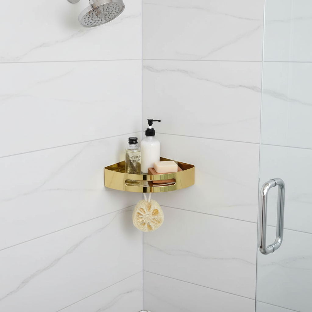 FOSSA Premium Stainless Steel Bathroom Corner Rack, Bathroom Shelf and Rack Stand for Kitchen, Bathroom Steel Corner Wall-Mounted, Bathroom Accessories (Chrome Finish) (Gold)