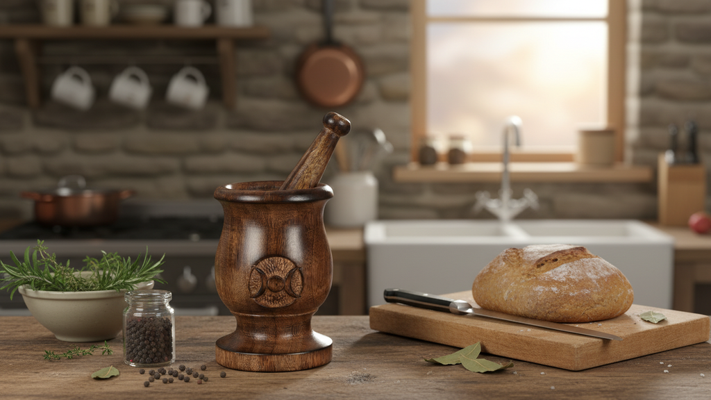 Wooden Triple Moon Pestle and Mortar