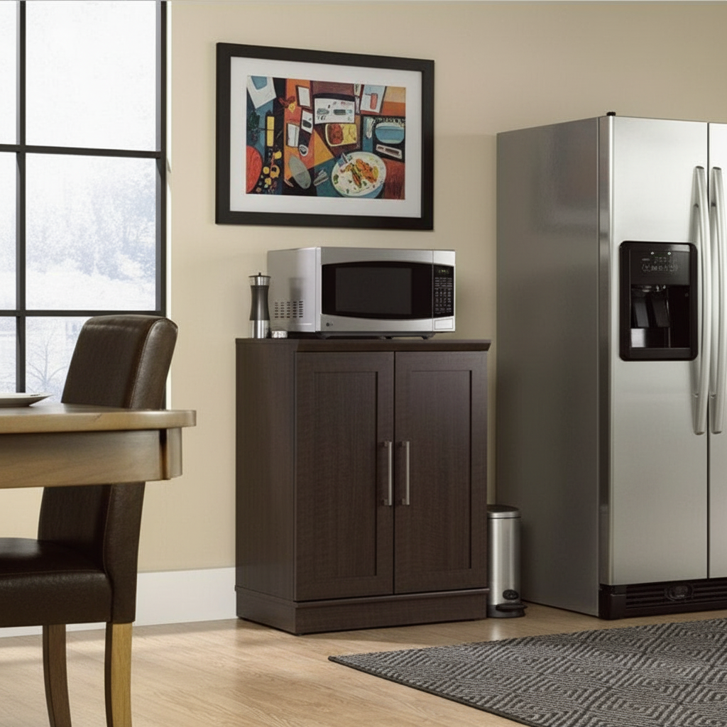 Mueble de cocina contemporáneo para microondas en roble oscuro