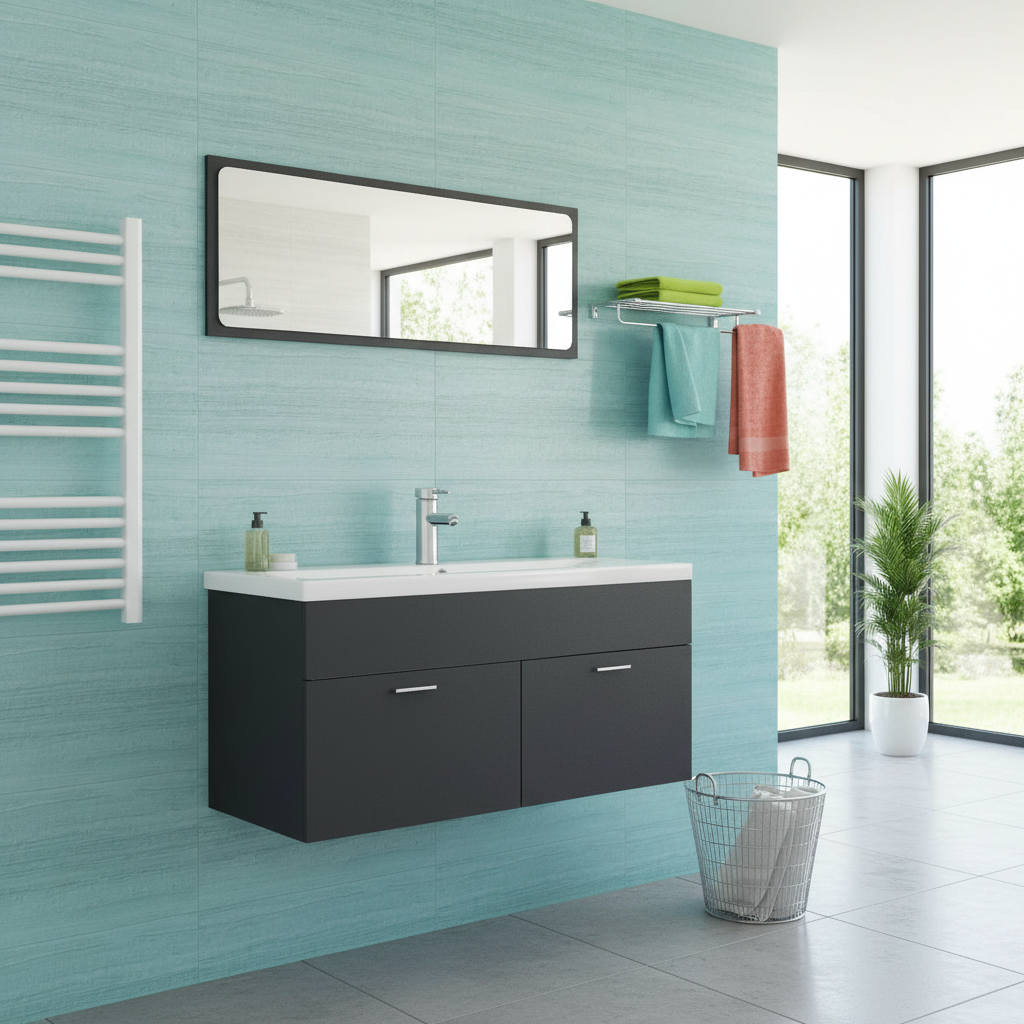 NNEVL Bathroom Furniture Set Grey Chipboard