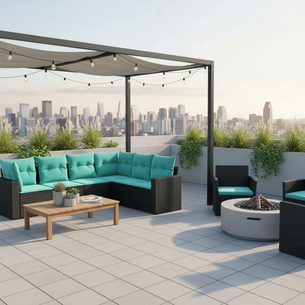 Conjunto de sofá de patio vidaXL de 7 piezas con cojines de ratán sintético negro