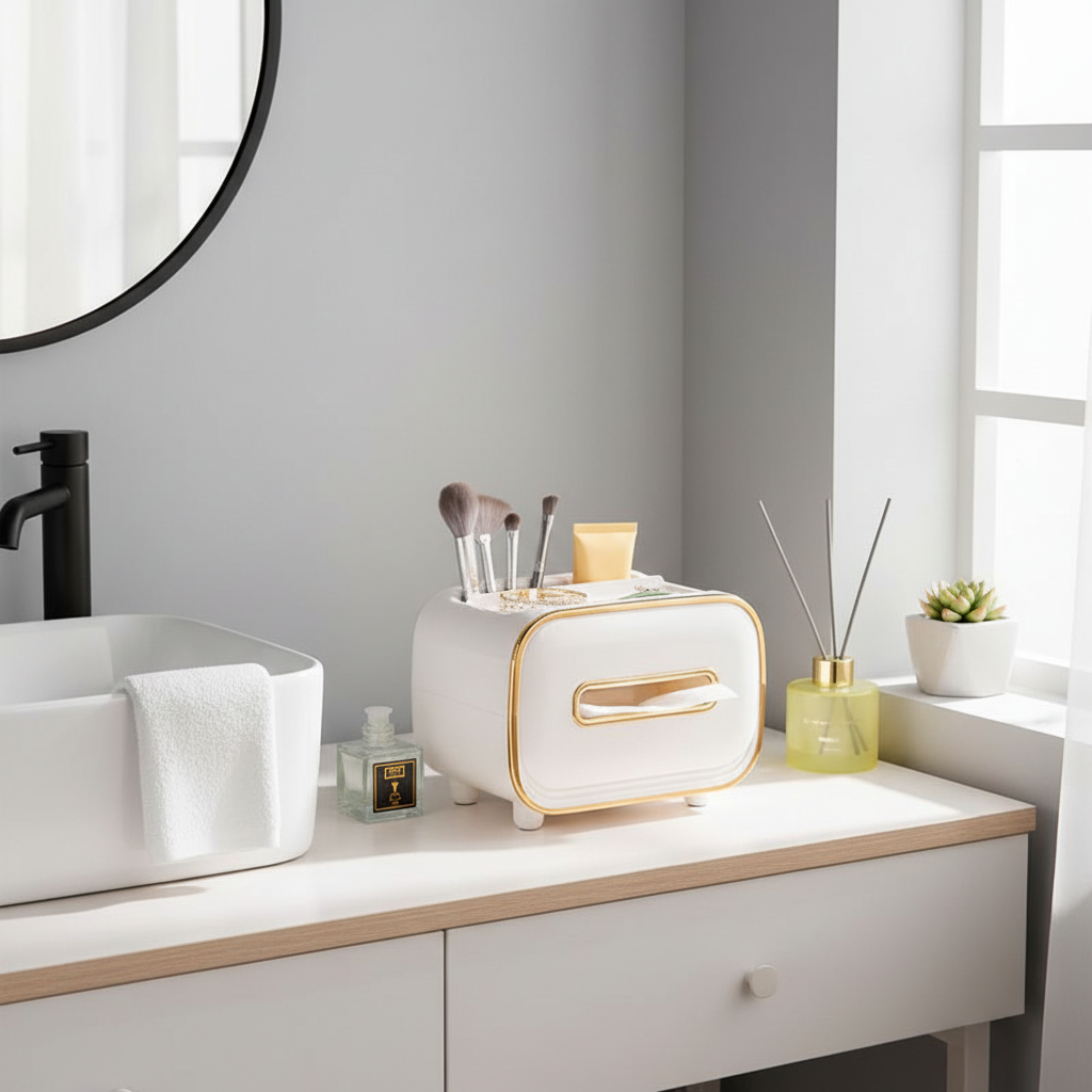 Caja de pañuelos de lujo NNEDSZ de PET blanco - Organizador multifuncional de toallas de papel de escritorio para el hogar y la sala de estar 