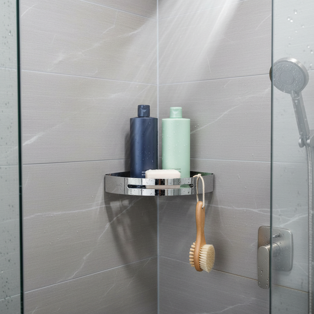 FOSSA Premium Stainless Steel Bathroom Corner Rack, Bathroom Shelf and Rack Stand for Kitchen, Bathroom Steel Corner Wall-Mounted, Bathroom Accessories (Chrome Finish) (Silver)