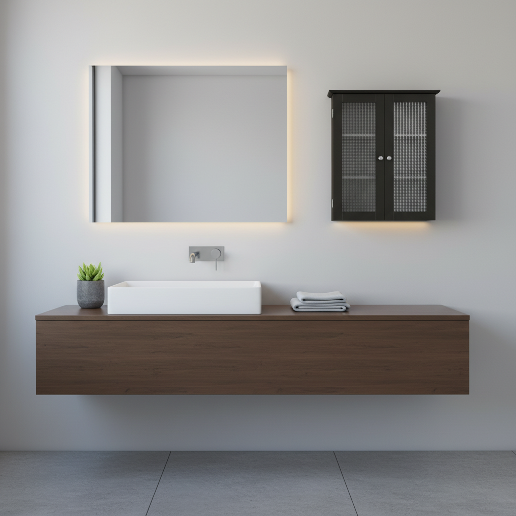 Bathroom Wall Cabinet with Two Glass Doors in Dark Espresso