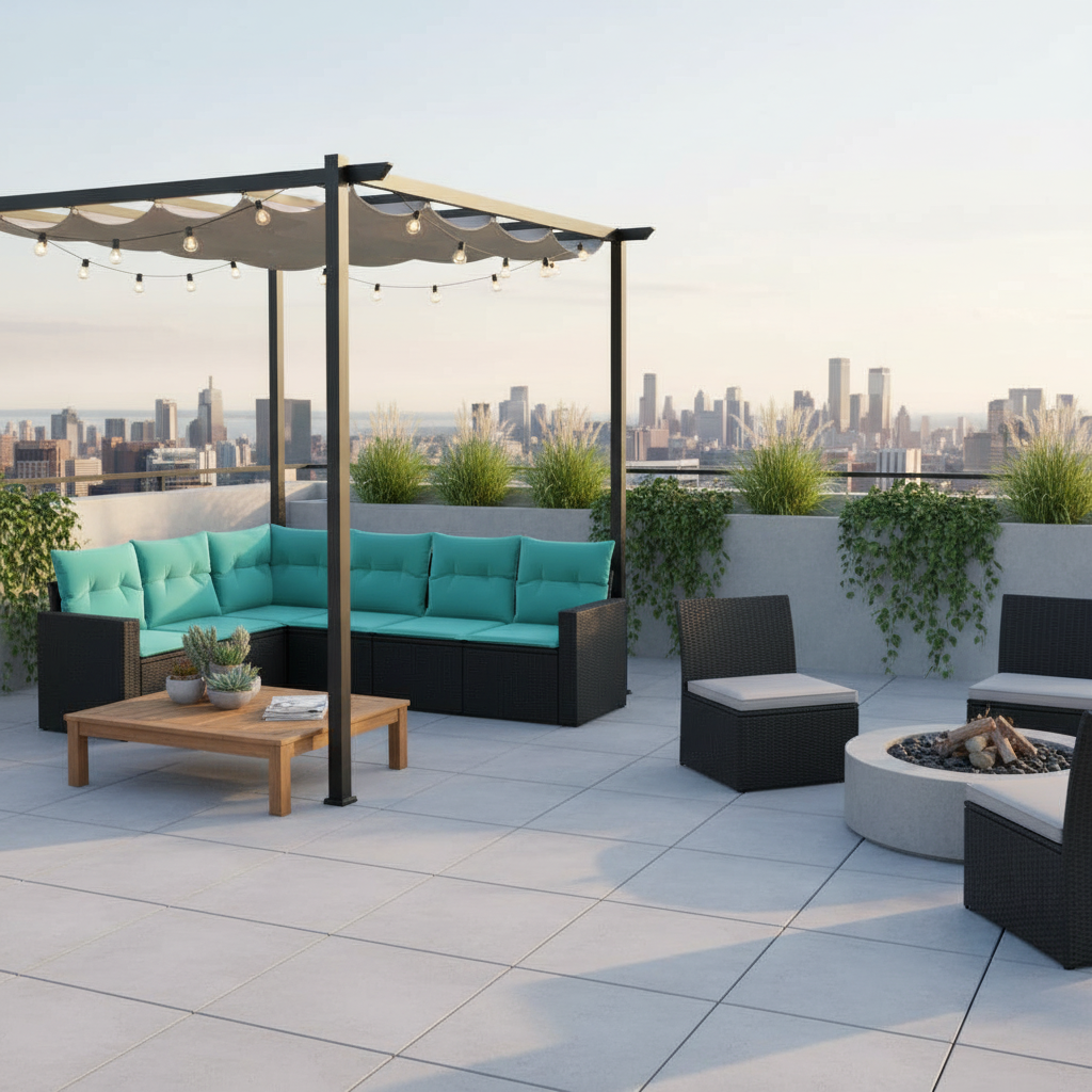 Conjunto de sofá de patio vidaXL de 7 piezas con cojines de ratán sintético negro