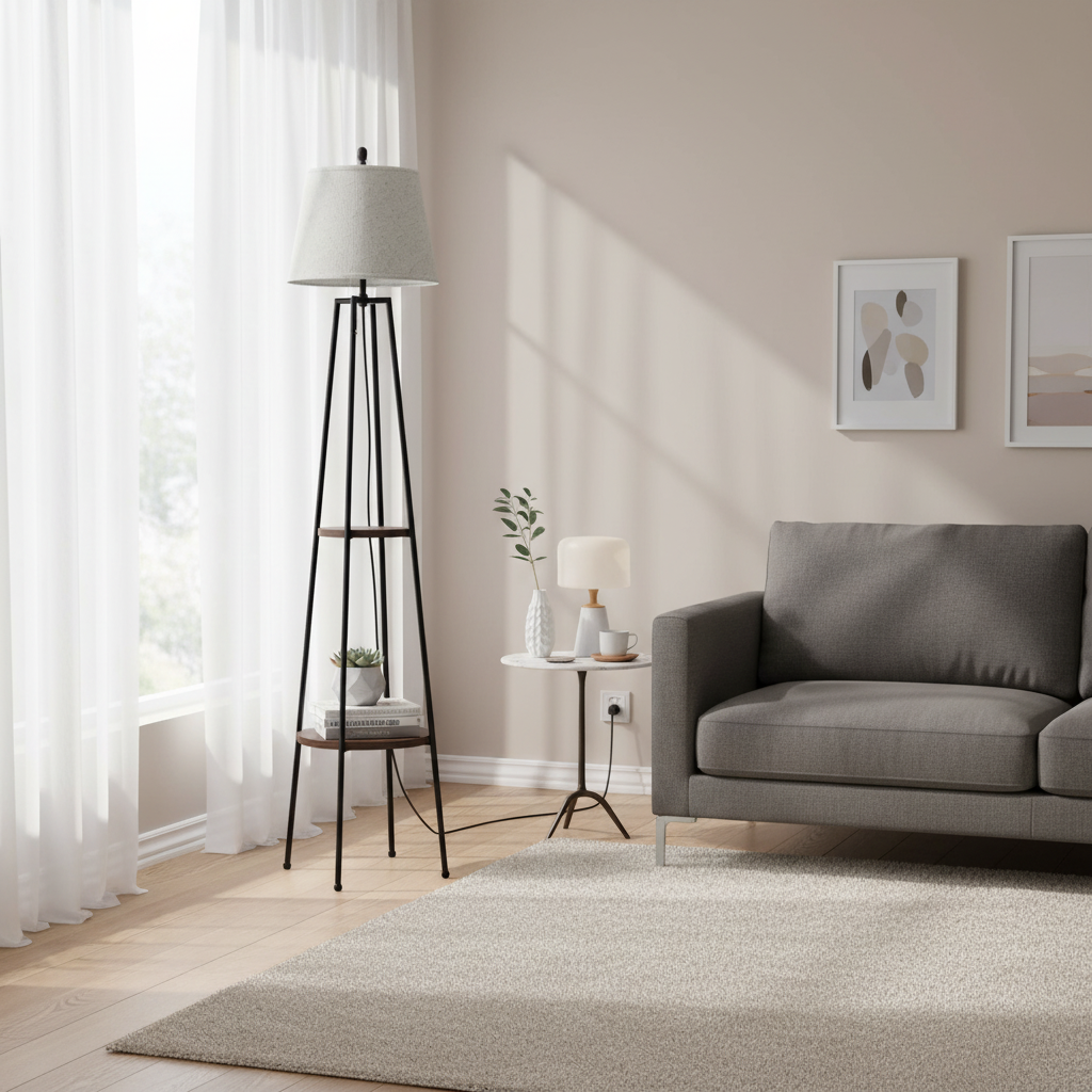 Lámpara de pie Artiss con 2 estantes de almacenamiento y luz LED para el hogar, sala de estar, vertical