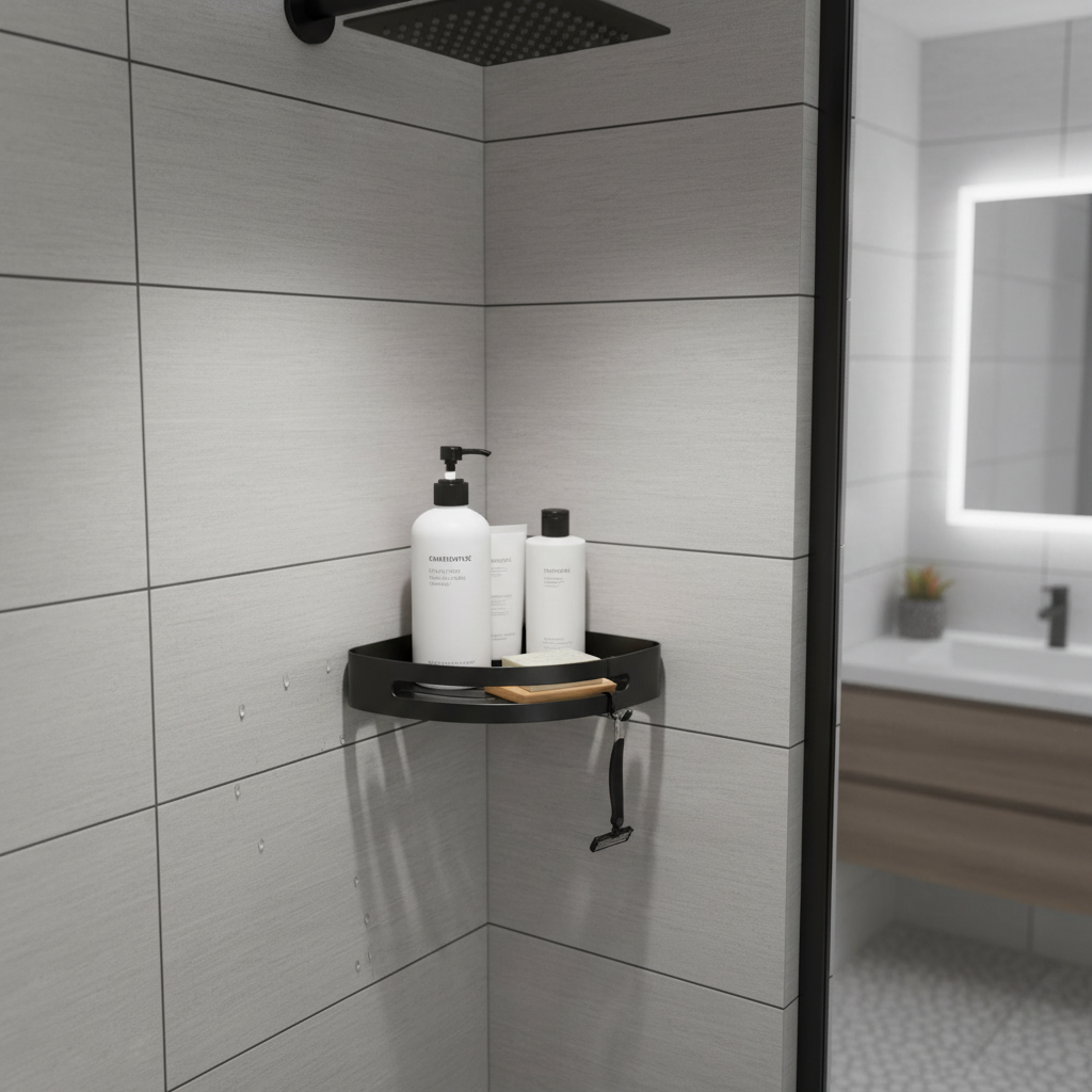 FOSSA Premium Stainless Steel Bathroom Corner Rack, Bathroom Shelf and Rack Stand for Kitchen, Bathroom Steel Corner Wall-Mounted, Bathroom Accessories (Matte Finish) (Black)